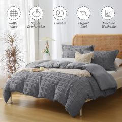 Waffle Weave Duvet Cover Set Mist Sage Tufted Duvet Cover 100% Washed Microfiber Soft & Breathable Textured Comforter Cover Set with Zipper Closure Corner Ties