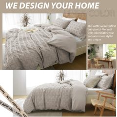 Waffle Weave Duvet Cover Set Mist Sage Tufted Duvet Cover 100% Washed Microfiber Soft & Breathable Textured Comforter Cover Set with Zipper Closure Corner Ties
