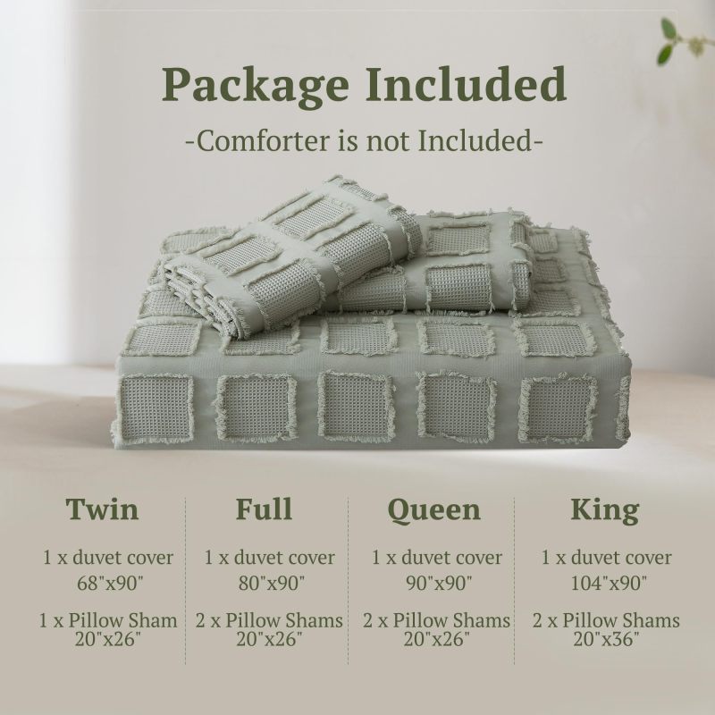 Waffle Weave Duvet Cover Set Mist Sage Tufted Duvet Cover 100% Washed Microfiber Soft & Breathable Textured Comforter Cover Set with Zipper Closure Corner Ties