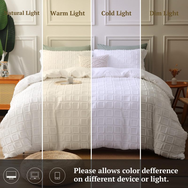 Waffle Weave Duvet Cover Set Mist Sage Tufted Duvet Cover 100% Washed Microfiber Soft & Breathable Textured Comforter Cover Set with Zipper Closure Corner Ties
