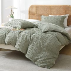 Waffle Weave Duvet Cover Set Mist Sage Tufted Duvet Cover 100% Washed Microfiber Soft & Breathable Textured Comforter Cover Set with Zipper Closure Corner Ties