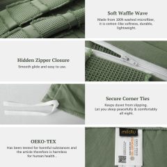 Waffle Weave Duvet Cover Set Mist Sage Tufted Duvet Cover 100% Washed Microfiber Soft & Breathable Textured Comforter Cover Set with Zipper Closure Corner Ties