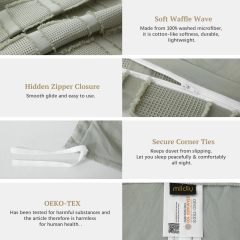Waffle Weave Duvet Cover Set Mist Sage Tufted Duvet Cover 100% Washed Microfiber Soft & Breathable Textured Comforter Cover Set with Zipper Closure Corner Ties