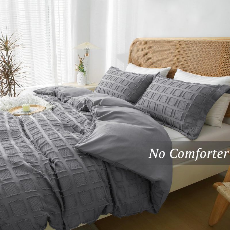 Waffle Weave Duvet Cover Set Mist Sage Tufted Duvet Cover 100% Washed Microfiber Soft & Breathable Textured Comforter Cover Set with Zipper Closure Corner Ties