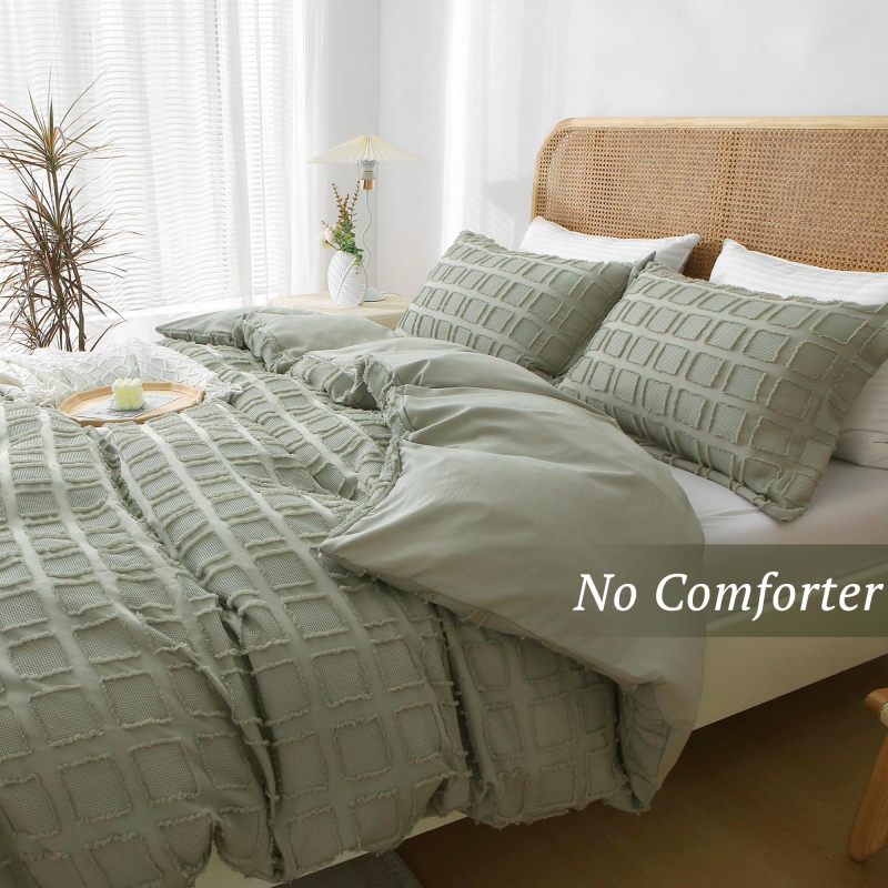 Waffle Weave Duvet Cover Set Mist Sage Tufted Duvet Cover 100% Washed Microfiber Soft & Breathable Textured Comforter Cover Set with Zipper Closure Corner Ties