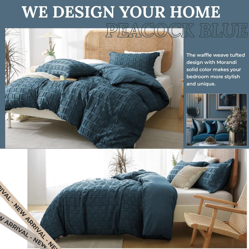 改MILDLY Waffle Weave Duvet Cover Set Mist Sage Tufted Duvet Cover 100% Washed Microfiber Soft &amp; Breathable Textured Comforter Cover Set with Zipper Closure Corner Ties