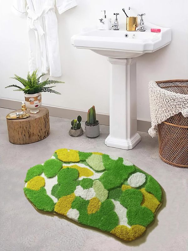 改Cute Green Moss Bathroom Runner Rug Long Rectangular Boho Aesthetic Leaf Leaves Bath Mat Shaggy Non Slip Absorbent Shower Mat Decor