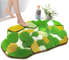 改Cute Green Moss Bathroom Runner Rug Long Rectangular Boho Aesthetic Leaf Leaves Bath Mat Shaggy Non Slip Absorbent Shower Mat Decor