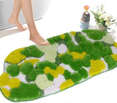 Cute Green Moss Bathroom Runner Rug Long Rectangular Boho Aesthetic Leaf Leaves Bath Mat Shaggy Non Slip Absorbent Shower Mat Decor