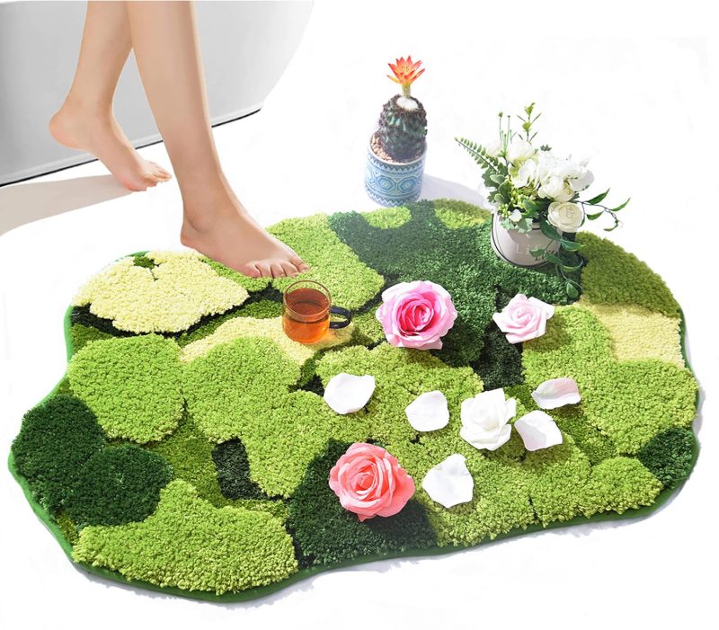 改Cute Green Moss Bathroom Runner Rug Long Rectangular Boho Aesthetic Leaf Leaves Bath Mat Shaggy Non Slip Absorbent Shower Mat Decor