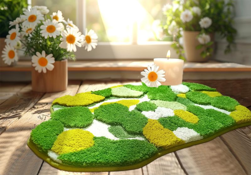 改Cute Green Moss Bathroom Runner Rug Long Rectangular Boho Aesthetic Leaf Leaves Bath Mat Shaggy Non Slip Absorbent Shower Mat Decor
