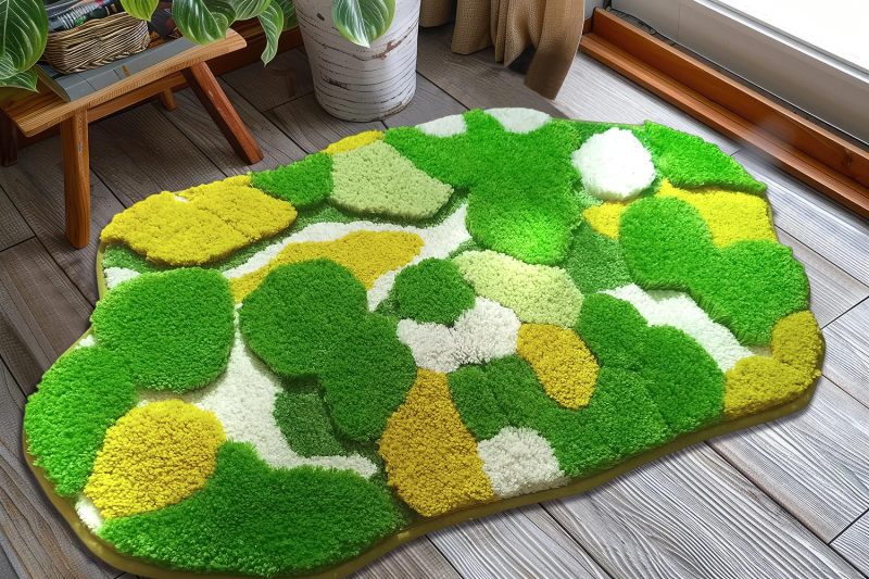 改Cute Green Moss Bathroom Runner Rug Long Rectangular Boho Aesthetic Leaf Leaves Bath Mat Shaggy Non Slip Absorbent Shower Mat Decor
