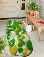 Cute Green Moss Bathroom Runner Rug Long Rectangular Boho Aesthetic Leaf Leaves Bath Mat Shaggy Non Slip Absorbent Shower Mat Decor