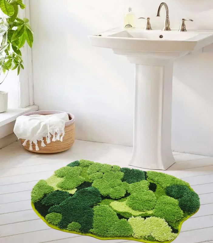 改Cute Green Moss Bathroom Runner Rug Long Rectangular Boho Aesthetic Leaf Leaves Bath Mat Shaggy Non Slip Absorbent Shower Mat Decor