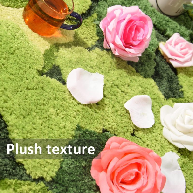 改Cute Green Moss Bathroom Runner Rug Long Rectangular Boho Aesthetic Leaf Leaves Bath Mat Shaggy Non Slip Absorbent Shower Mat Decor