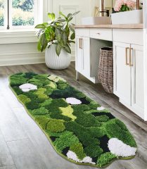 改Cute Green Moss Bathroom Runner Rug Long Rectangular Boho Aesthetic Leaf Leaves Bath Mat Shaggy Non Slip Absorbent Shower Mat Decor