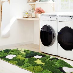 Cute Green Moss Bathroom Runner Rug Long Rectangular Boho Aesthetic Leaf Leaves Bath Mat Shaggy Non Slip Absorbent Shower Mat Decor
