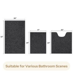 3 Pieces Bathroom Rugs, Ultra Soft Non Slip Absorbent Chenille Toilet Bath Mat Set