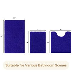 3 Pieces Bathroom Rugs, Ultra Soft Non Slip Absorbent Chenille Toilet Bath Mat Set