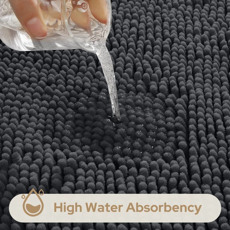 3 Pieces Bathroom Rugs, Ultra Soft Non Slip Absorbent Chenille Toilet Bath Mat Set