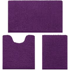3 Pieces Bathroom Rugs, Ultra Soft Non Slip Absorbent Chenille Toilet Bath Mat Set