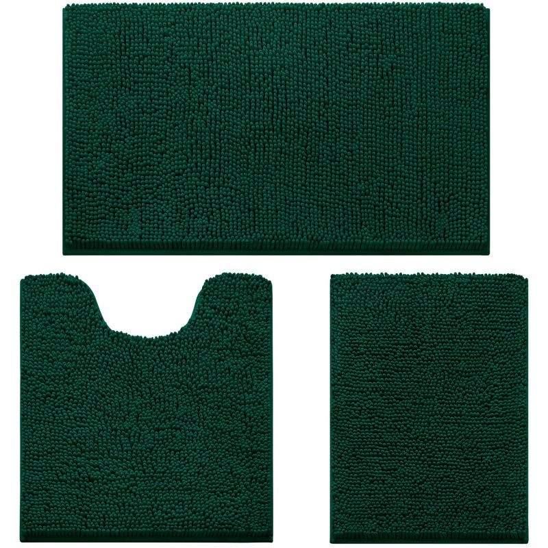 3 Pieces Bathroom Rugs, Ultra Soft Non Slip Absorbent Chenille Toilet Bath Mat Set