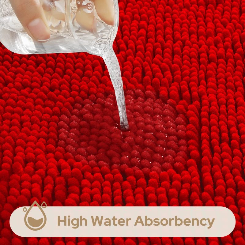 3 Pieces Bathroom Rugs, Ultra Soft Non Slip Absorbent Chenille Toilet Bath Mat Set