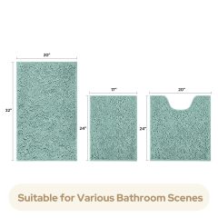 3 Pieces Bathroom Rugs, Ultra Soft Non Slip Absorbent Chenille Toilet Bath Mat Set