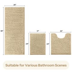 3 Pieces Bathroom Rugs, Ultra Soft Non Slip Absorbent Chenille Toilet Bath Mat Set