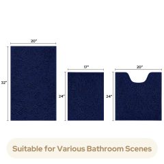 3 Pieces Bathroom Rugs, Ultra Soft Non Slip Absorbent Chenille Toilet Bath Mat Set