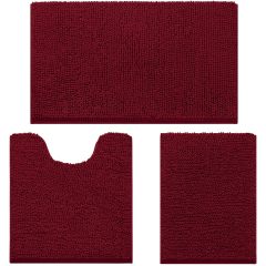 3 Pieces Bathroom Rugs, Ultra Soft Non Slip Absorbent Chenille Toilet Bath Mat Set