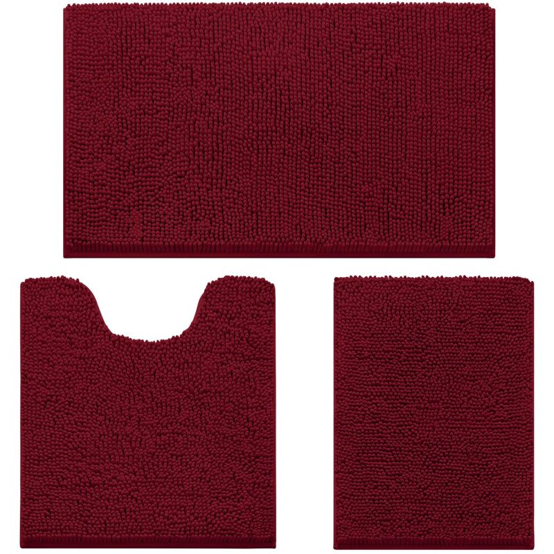 3 Pieces Bathroom Rugs, Ultra Soft Non Slip Absorbent Chenille Toilet Bath Mat Set