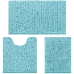 3 Pieces Bathroom Rugs, Ultra Soft Non Slip Absorbent Chenille Toilet Bath Mat Set