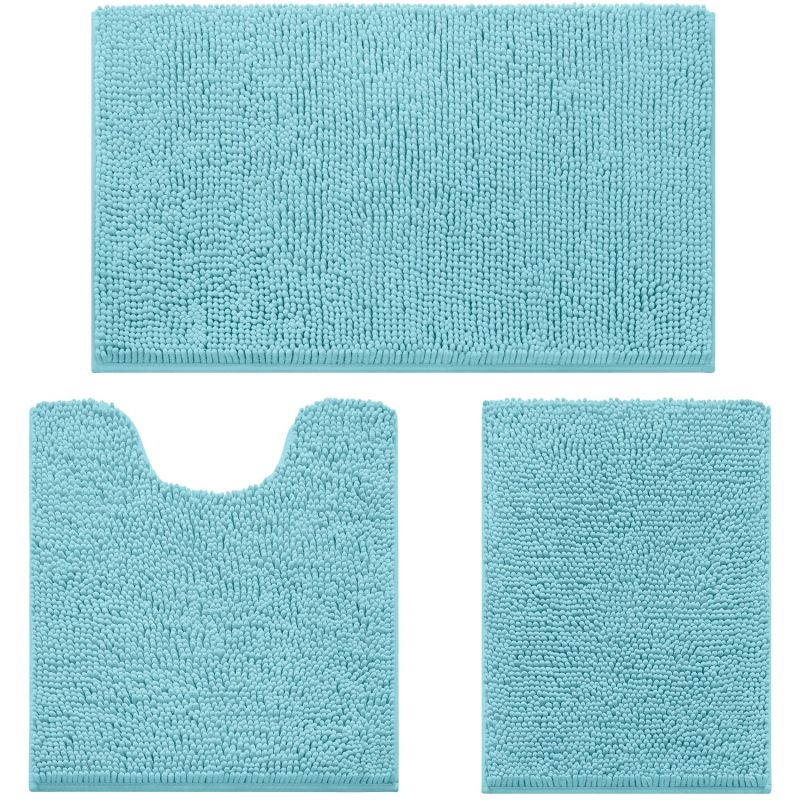 3 Pieces Bathroom Rugs, Ultra Soft Non Slip Absorbent Chenille Toilet Bath Mat Set
