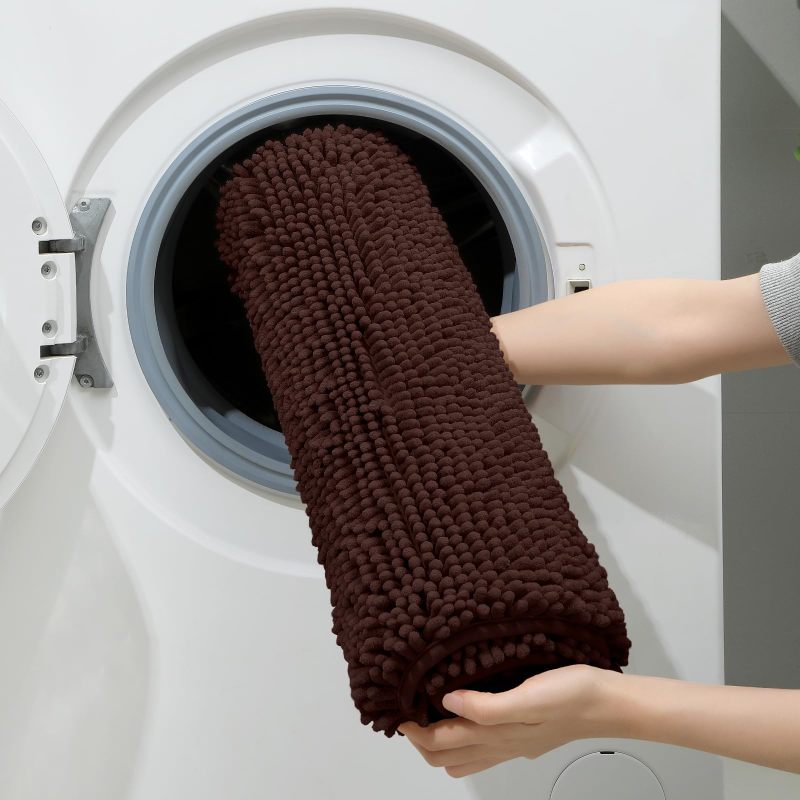 3 Pieces Bathroom Rugs, Ultra Soft Non Slip Absorbent Chenille Toilet Bath Mat Set