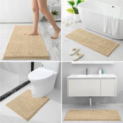 3 Pieces Bathroom Rugs, Ultra Soft Non Slip Absorbent Chenille Toilet Bath Mat Set