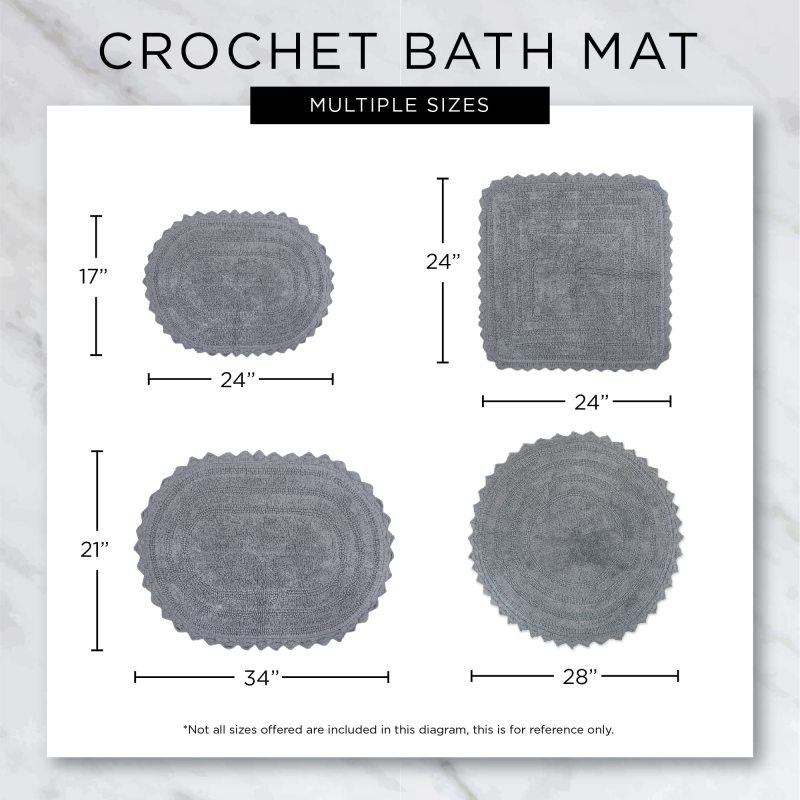 改DII Crochet Collection Reversible Bath Mat, Round, 27.5" Diameter, White