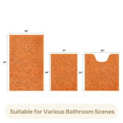 3 Pieces Bathroom Rugs, Ultra Soft Non Slip Absorbent Chenille Toilet Bath Mat Set