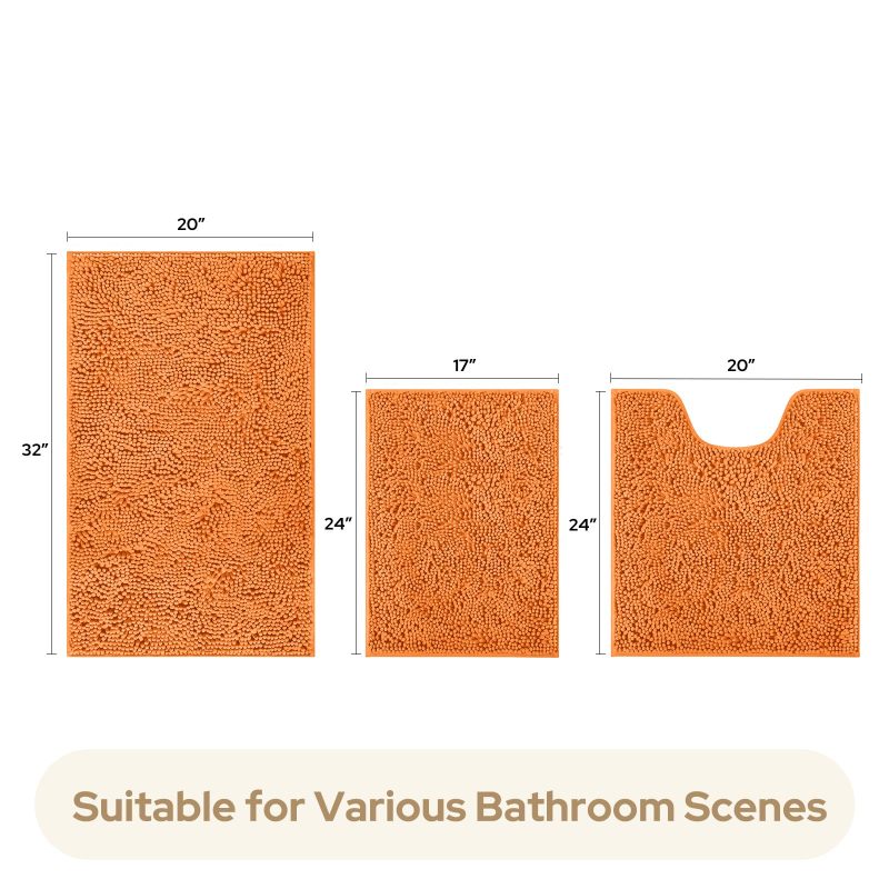 3 Pieces Bathroom Rugs, Ultra Soft Non Slip Absorbent Chenille Toilet Bath Mat Set