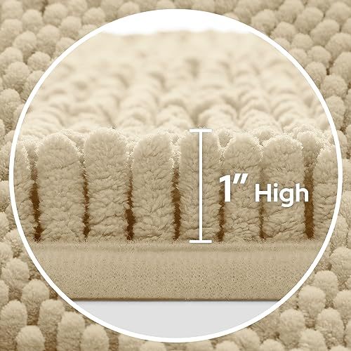 3 Pieces Bathroom Rugs, Ultra Soft Non Slip Absorbent Chenille Toilet Bath Mat Set