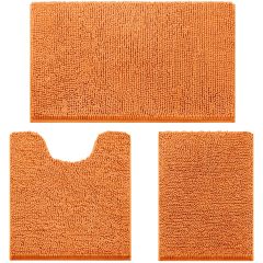 3 Pieces Bathroom Rugs, Ultra Soft Non Slip Absorbent Chenille Toilet Bath Mat Set