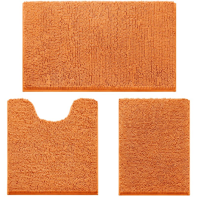 3 Pieces Bathroom Rugs, Ultra Soft Non Slip Absorbent Chenille Toilet Bath Mat Set