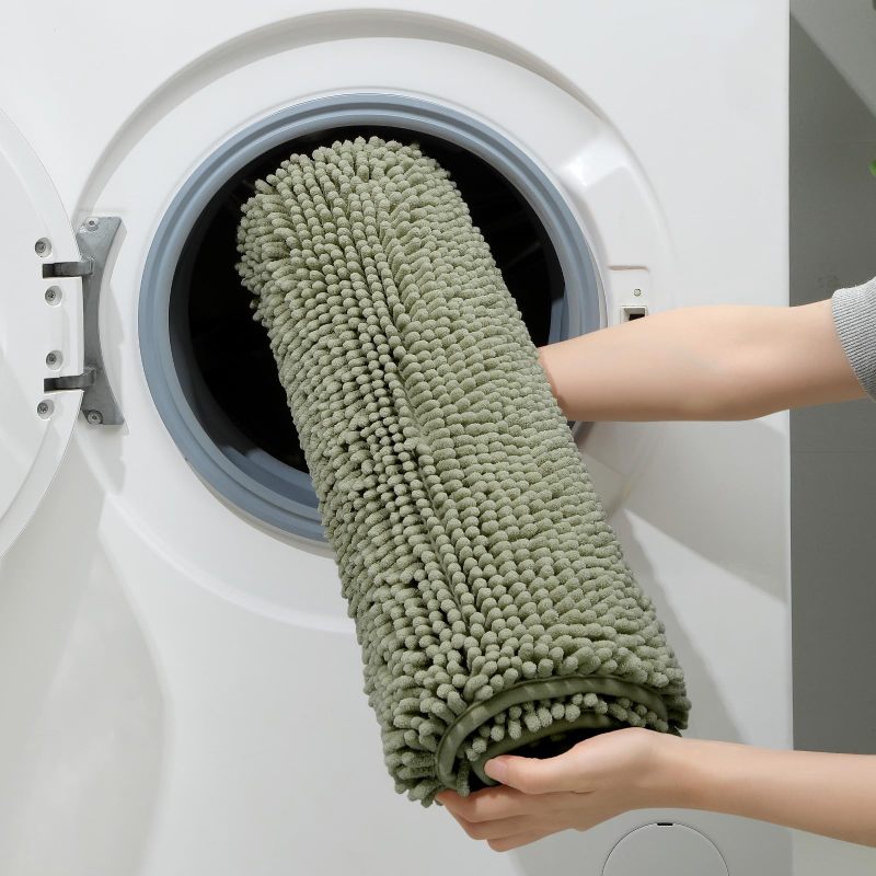 改HOMEIDEAS 3 Pieces Bathroom Rugs, Ultra Soft Non Slip Absorbent Chenille Toilet Bath Mat Set (Grey)