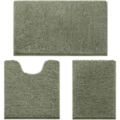 改HOMEIDEAS 3 Pieces Bathroom Rugs, Ultra Soft Non Slip Absorbent Chenille Toilet Bath Mat Set (Grey)