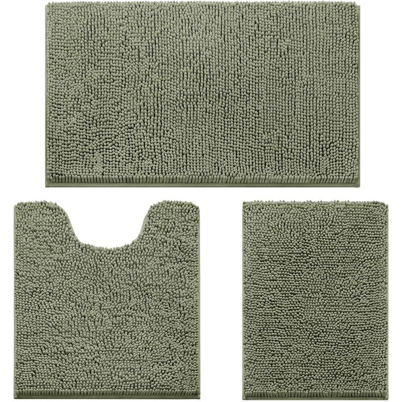 改HOMEIDEAS 3 Pieces Bathroom Rugs, Ultra Soft Non Slip Absorbent Chenille Toilet Bath Mat Set (Grey)