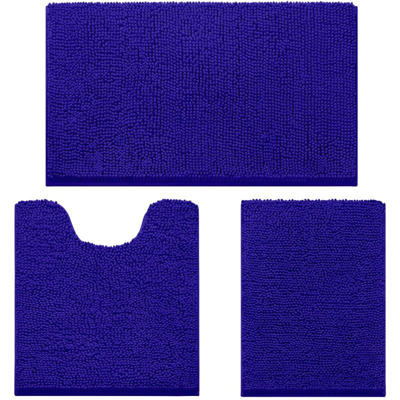 3 Pieces Bathroom Rugs, Ultra Soft Non Slip Absorbent Chenille Toilet Bath Mat Set