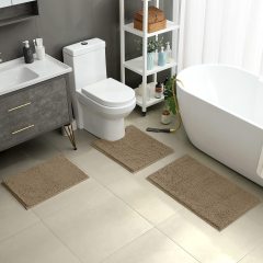 3 Pieces Bathroom Rugs, Ultra Soft Non Slip Absorbent Chenille Toilet Bath Mat Set