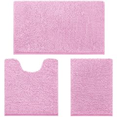 3 Pieces Bathroom Rugs, Ultra Soft Non Slip Absorbent Chenille Toilet Bath Mat Set