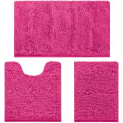 改HOMEIDEAS 3 Pieces Bathroom Rugs, Ultra Soft Non Slip Absorbent Chenille Toilet Bath Mat Set (Grey)
