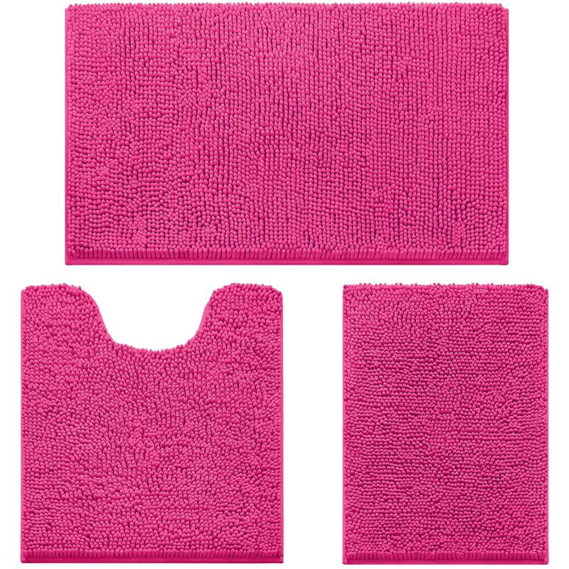 改HOMEIDEAS 3 Pieces Bathroom Rugs, Ultra Soft Non Slip Absorbent Chenille Toilet Bath Mat Set (Grey)